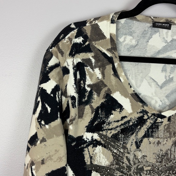 Gerry Weber Casual Abstract Embellished Long Sleeve Cotton Top Size 18 Black Tan - Picture 5 of 14